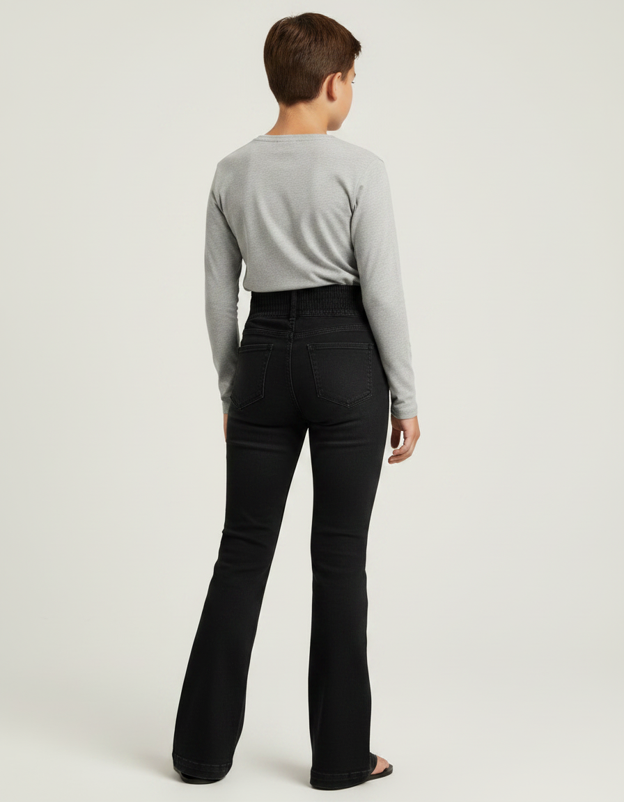 Pantalon Patte D'Éléphant Noir Élasthanne Taille Haute Boutons - Jean - vue 2