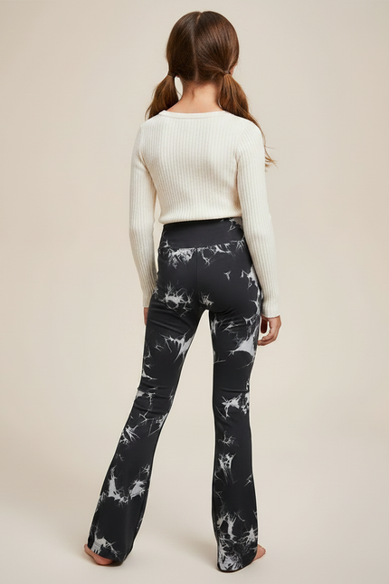 Pantalon Patte D'Éléphant Tie-Dye Noir Blanc Évasé Fille - Imprimé Polyester - vue 2