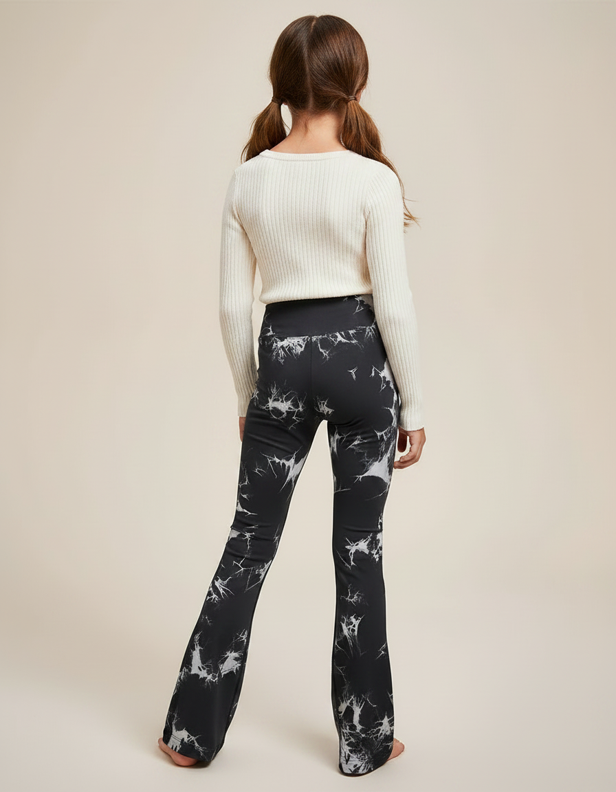 Pantalon Patte D'Éléphant Tie-Dye Noir Blanc Évasé Fille - Imprimé Polyester - vue 2