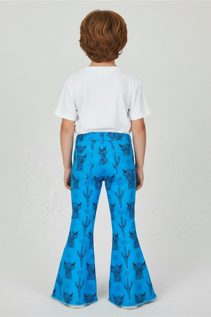Pantalon Patte D'Éléphant Bleu Imprimé Cactus Bovin Décontracté Enfant - Polyester - vue 2
