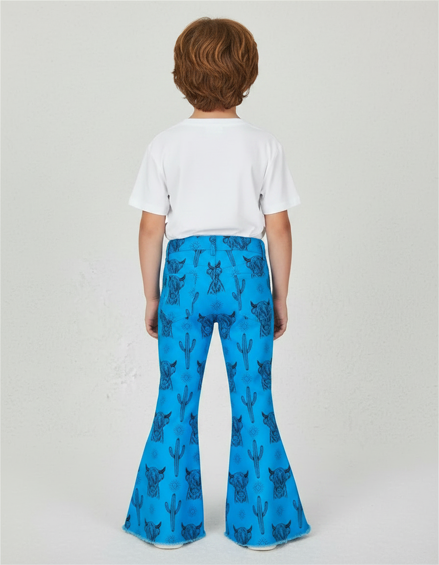 Pantalon Patte D'Éléphant Bleu Imprimé Cactus Bovin Décontracté Enfant - Polyester - vue 2