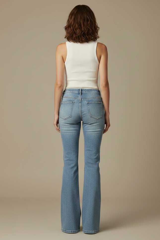 Pantalon Patte D'Éléphant Jean Bleu Clair Taille Basse Évasé - vue 2