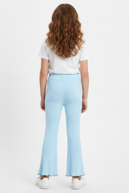 Pantalon Patte D'Éléphant Côtelé Bleu Clair Élastique Fille - Maille - vue 2