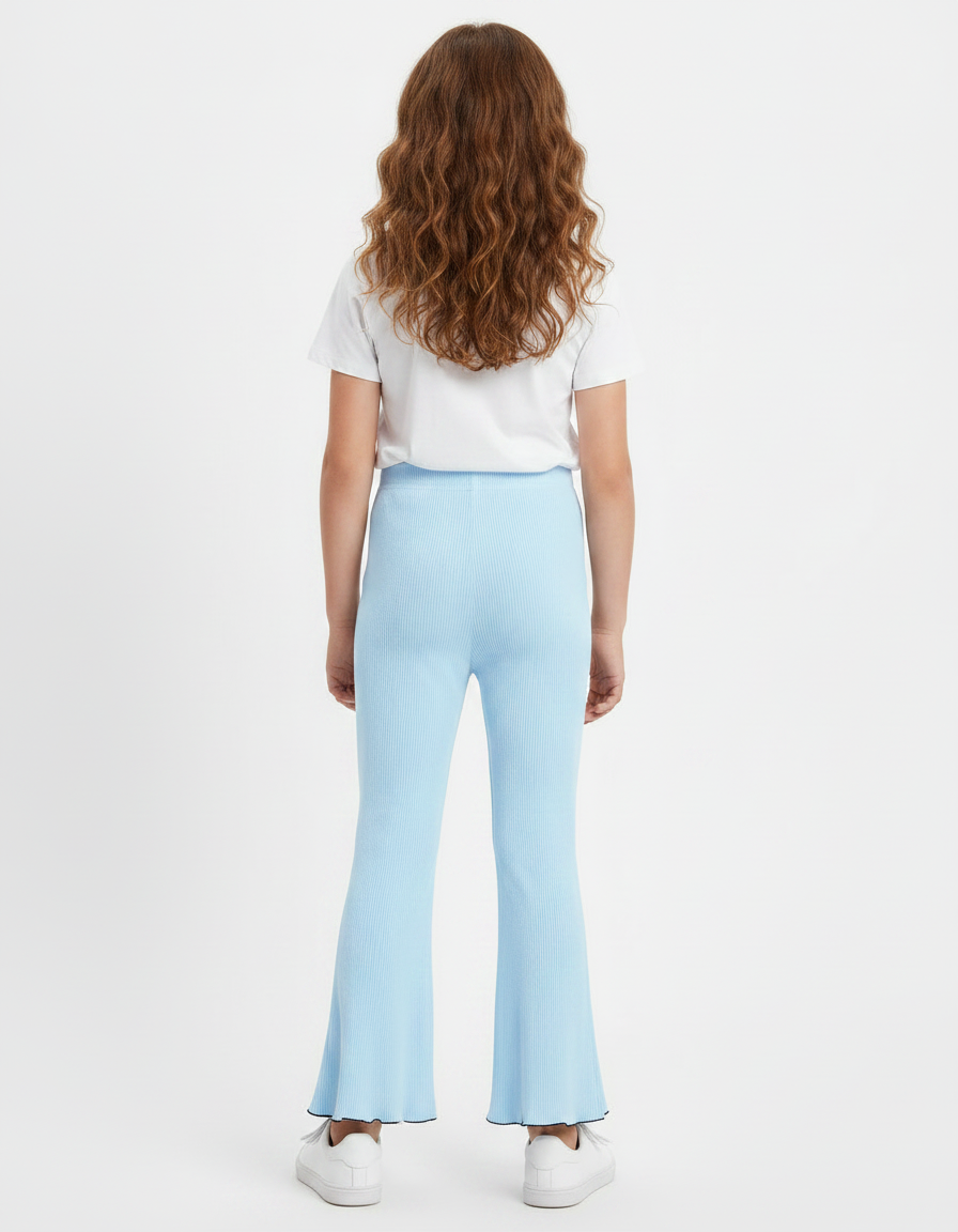 Pantalon Patte D'Éléphant Côtelé Bleu Clair Élastique Fille - Maille - vue 2