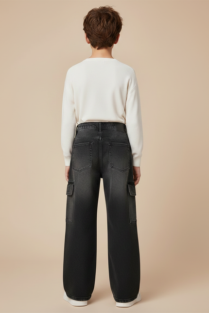 Pantalon Patte D'Éléphant Cargo Jean Dégradé Garçon Tendance - Gris - vue 2