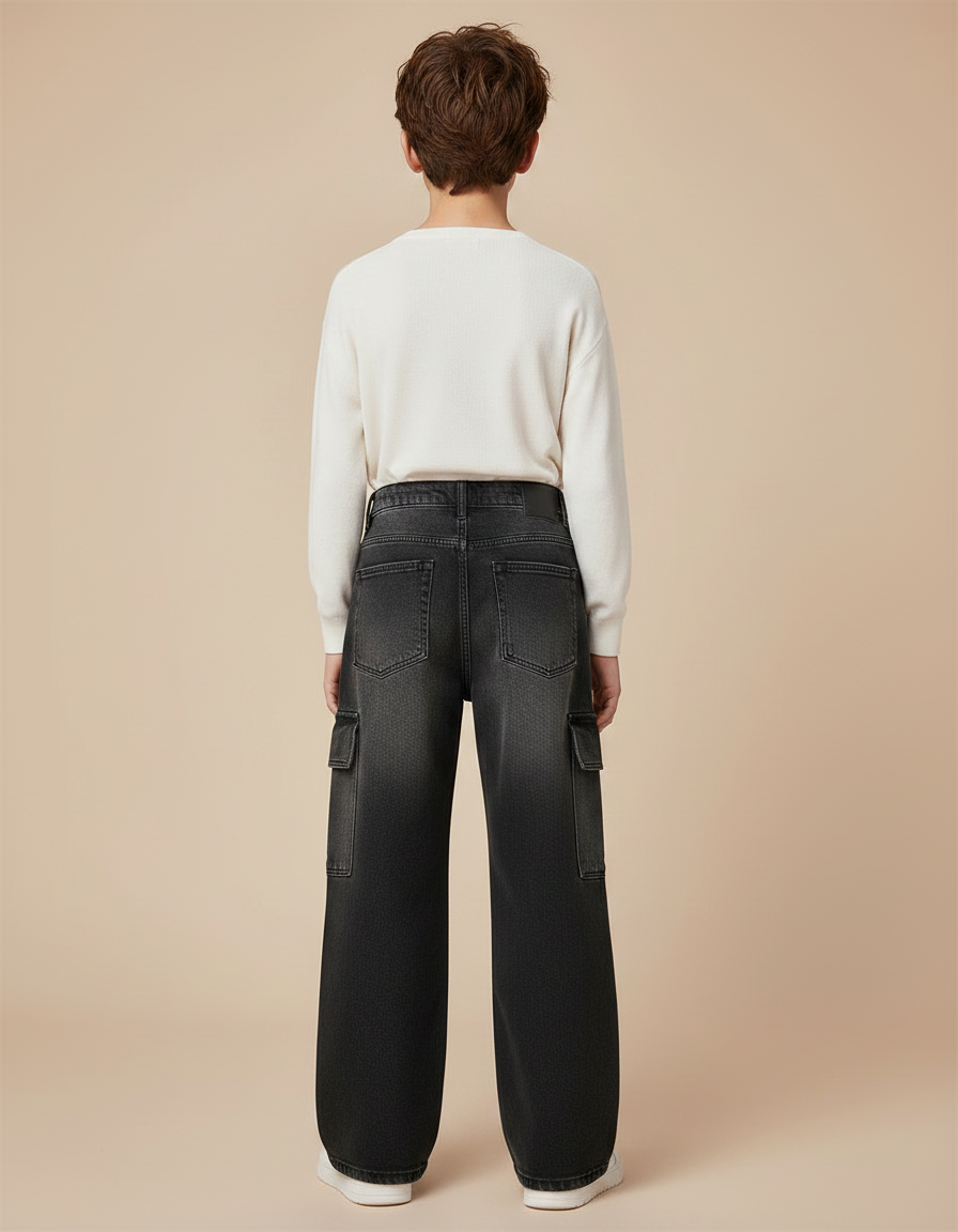 Pantalon Patte D'Éléphant Cargo Jean Dégradé Garçon Tendance - Gris - vue 2