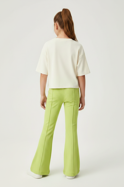 Pantalon Patte D'Éléphant Vert Côtelé Confortable Fille - Maille - vue 2