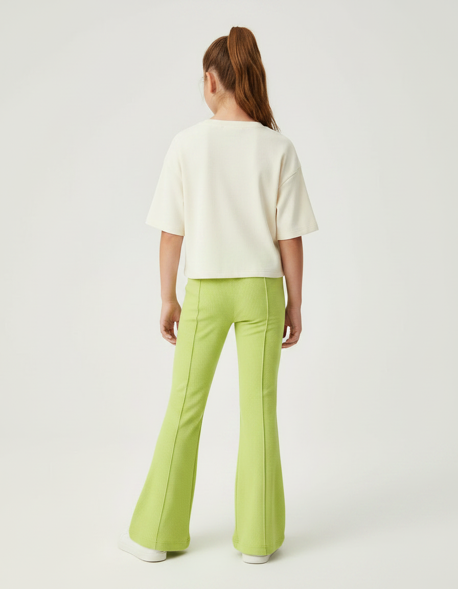 Pantalon Patte D'Éléphant Vert Côtelé Confortable Fille - Maille - vue 2