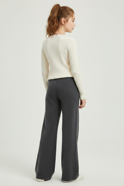 Pantalon Patte D'Éléphant Gris Tricoté Ample Confortable Enfant - Maille - vue 2