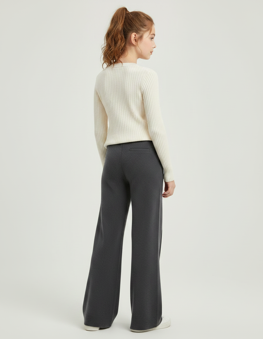 Pantalon Patte D'Éléphant Gris Tricoté Ample Confortable Enfant - Maille - vue 2