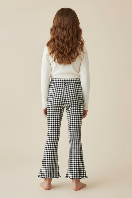 Pantalon Patte D'Éléphant Noir Blanc Vichy Évasé Fille - Imprimé Maille - vue 2