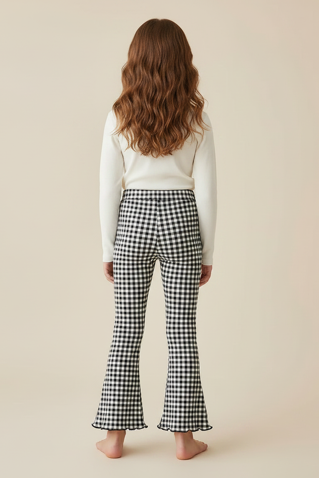 Pantalon Patte D'Éléphant Noir Blanc Vichy Évasé Fille - Imprimé Maille - vue 2