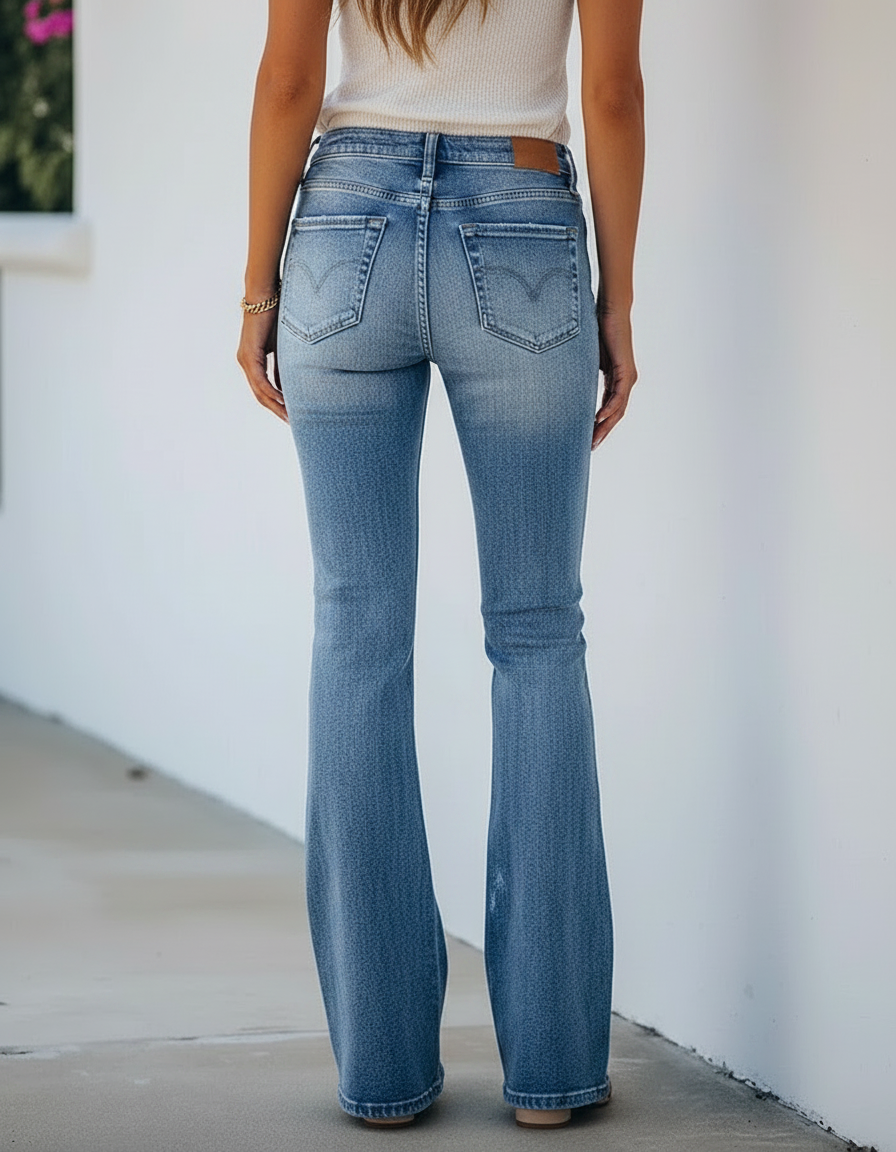 Pantalon Patte D'Éléphant Bleu Vintage Taille Haute Décontracté - Jean - vue 2