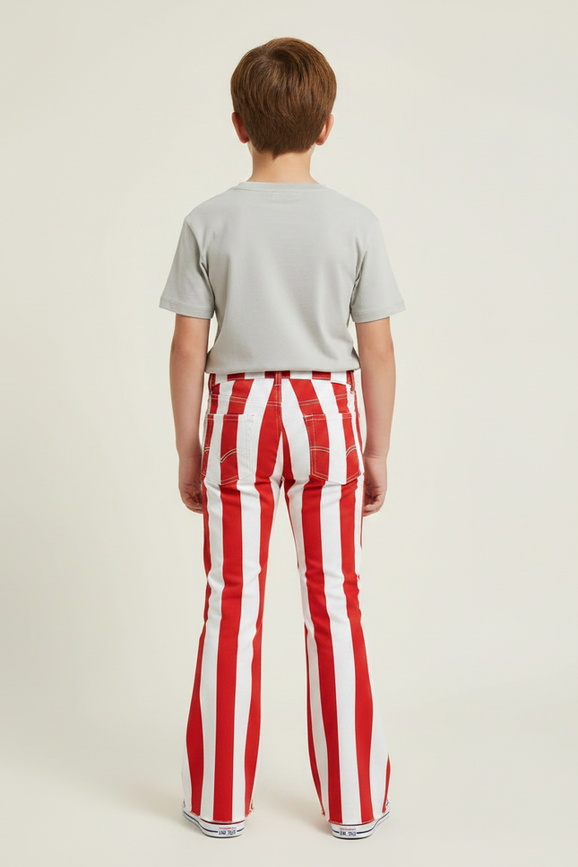 Pantalon Patte D'Éléphant Rayé Rouge Blanc Évasé Enfant - Multicolore Jean - vue 2