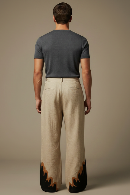Pantalon Patte D'Éléphant Ethnique Beige Ample Masques Africains Homme - Lin - vue 2