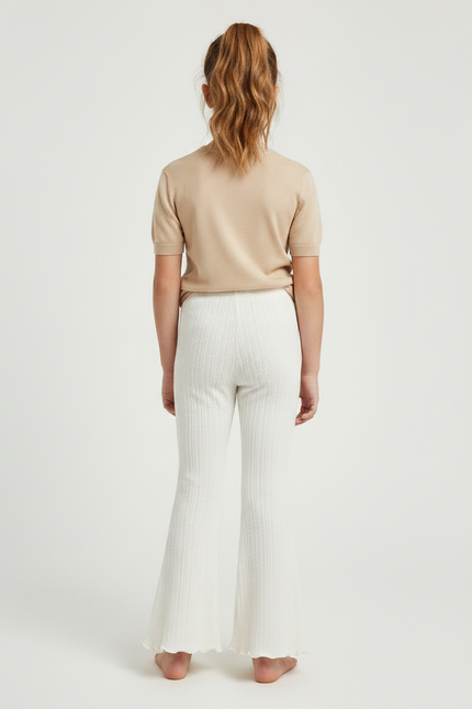 Pantalon Patte D'Éléphant Blanc Côtelé Décontracté Enfant - Maille - vue 2
