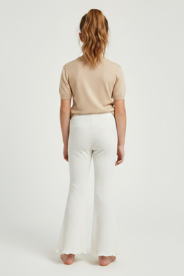 Pantalon Patte D'Éléphant Blanc Côtelé Décontracté Enfant - Maille - vue 2