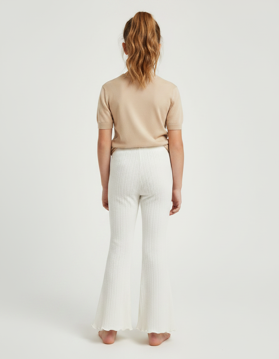Pantalon Patte D'Éléphant Blanc Côtelé Décontracté Enfant - Maille - vue 2