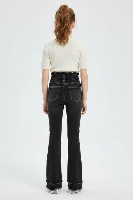 Pantalon Patte D'Éléphant Noir Denim Taille Haute Évasé Fille - Jean - vue 2
