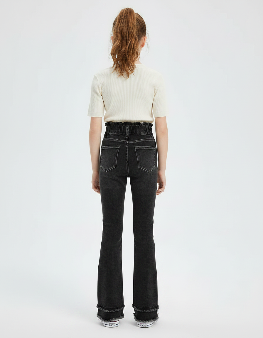 Pantalon Patte D'Éléphant Noir Denim Taille Haute Évasé Fille - Jean - vue 2