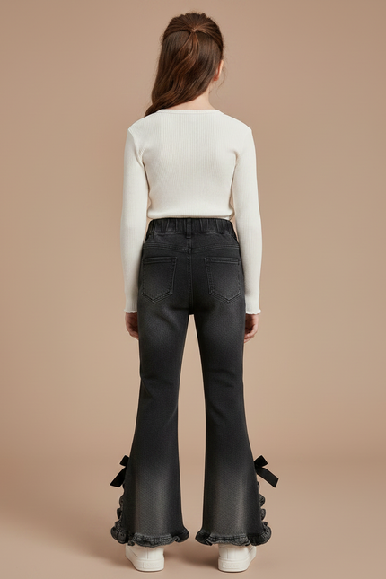 Pantalon Patte D'Éléphant Noir Dégradé Volants Nœuds - Jean - vue 2