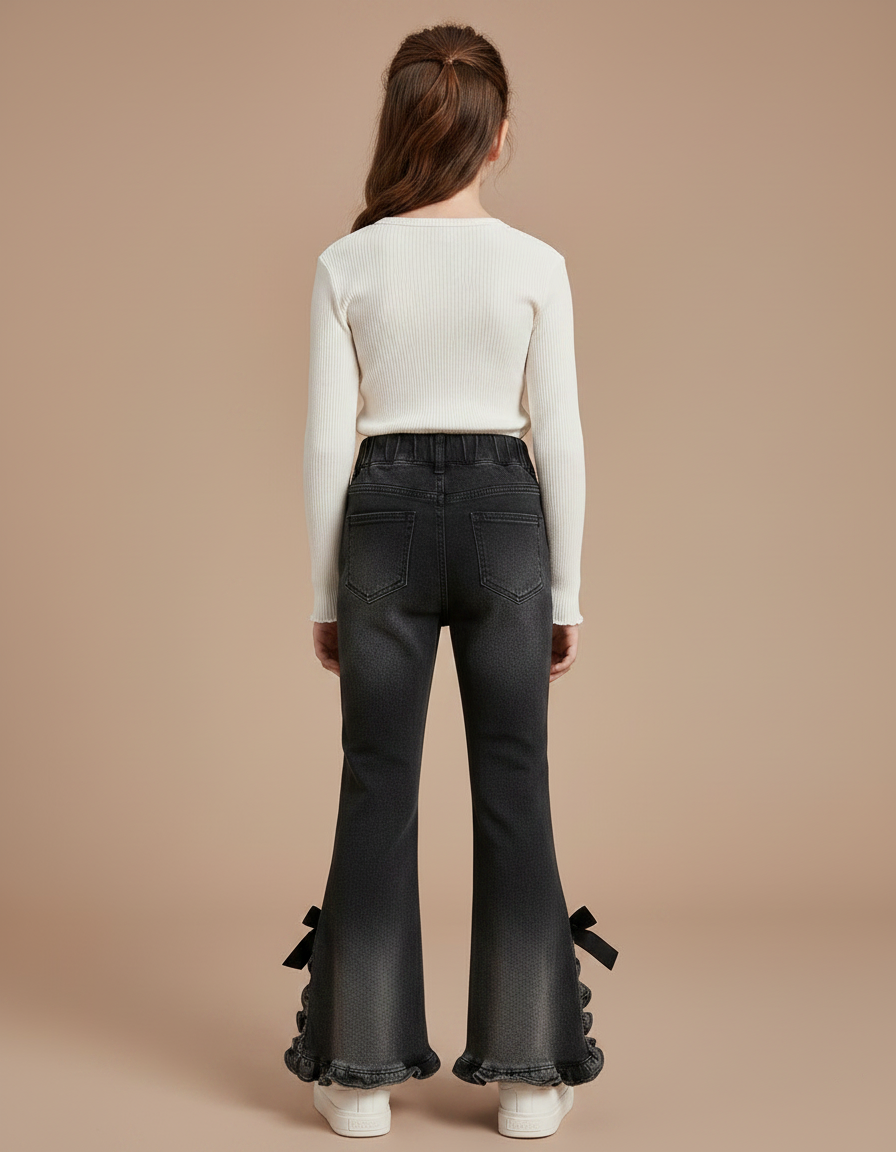 Pantalon Patte D'Éléphant Noir Dégradé Volants Nœuds - Jean - vue 2