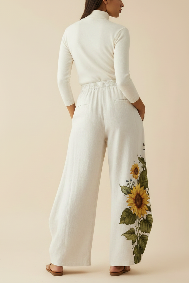 Pantalon Blanc Patte D'éléphant Femme - Lin - vue 2