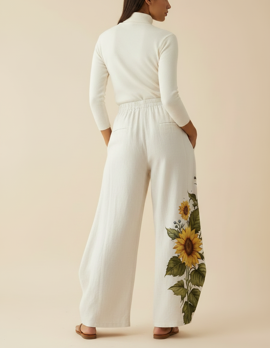 Pantalon Blanc Patte D'éléphant Femme - Lin - vue 2