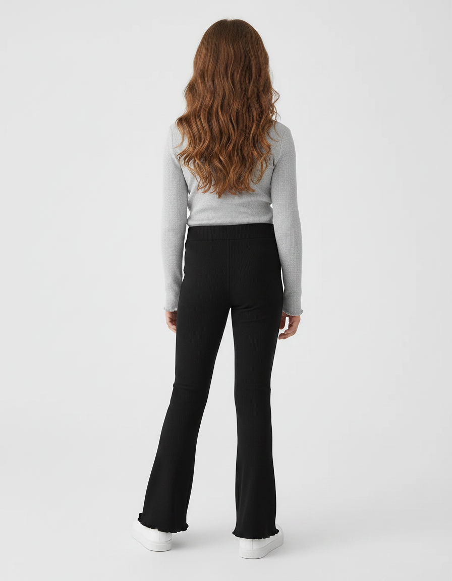 Pantalon Patte D'Éléphant Fille Noir Flare - Maille - vue 2