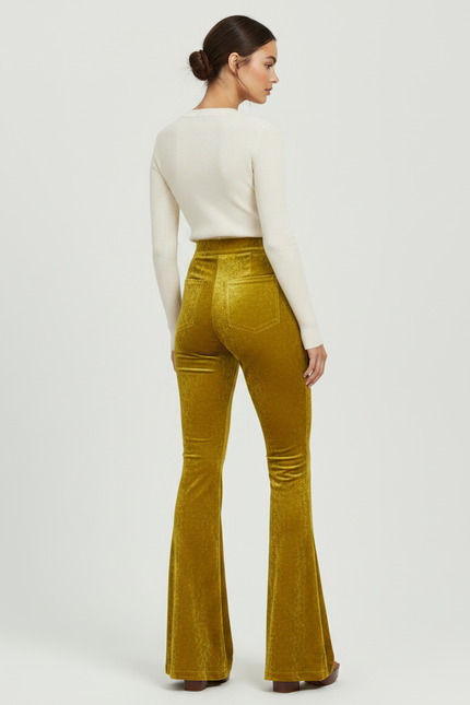 Pantalon Patte D'Éléphant Velours Jaune Moutarde Taille Haute - vue 2
