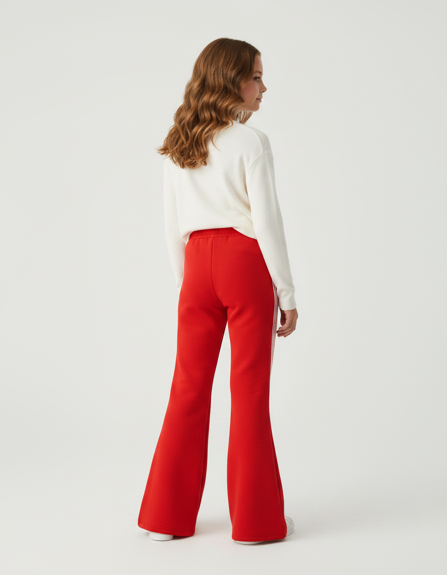 Pantalon Patte D'Éléphant Rouge Sportif Évasé Rayures Blanches - Molleton - vue 2