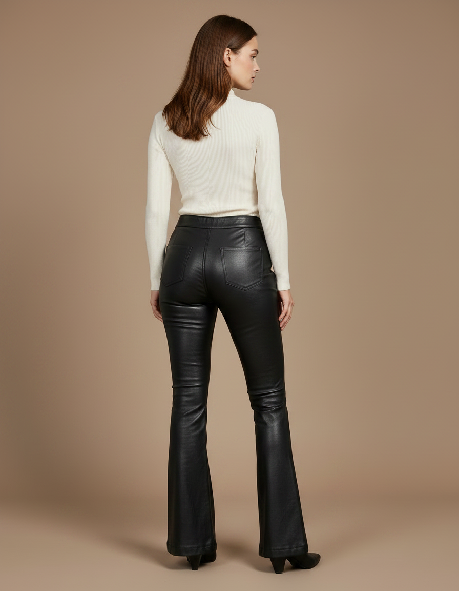 Pantalon Patte D'Éléphant Noir Similicuir Zippé Évasé Chic - Simili cuir - vue 2