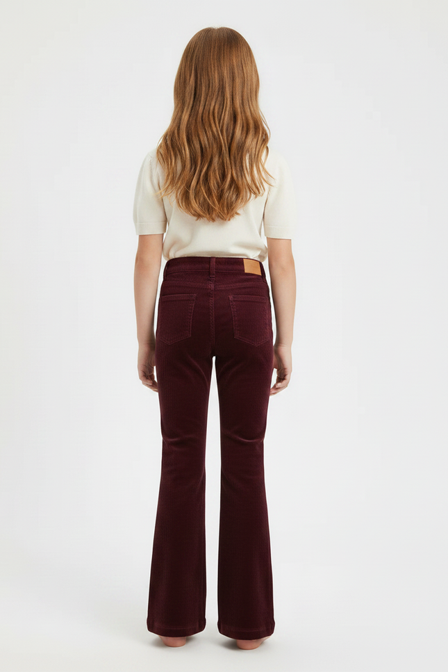 Pantalon Patte D'Éléphant Côtelé Bordeaux Taille Haute Fille - Cordé - vue 2