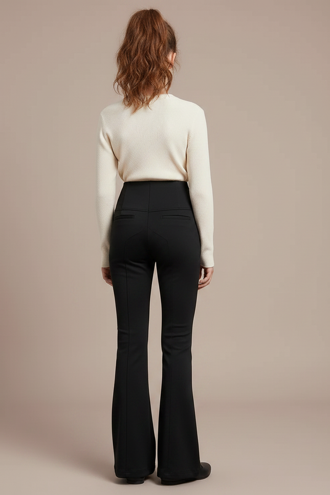 Pantalon Patte D'Éléphant Noir Évasé Taille Haute Boutons - Polyester - vue 2