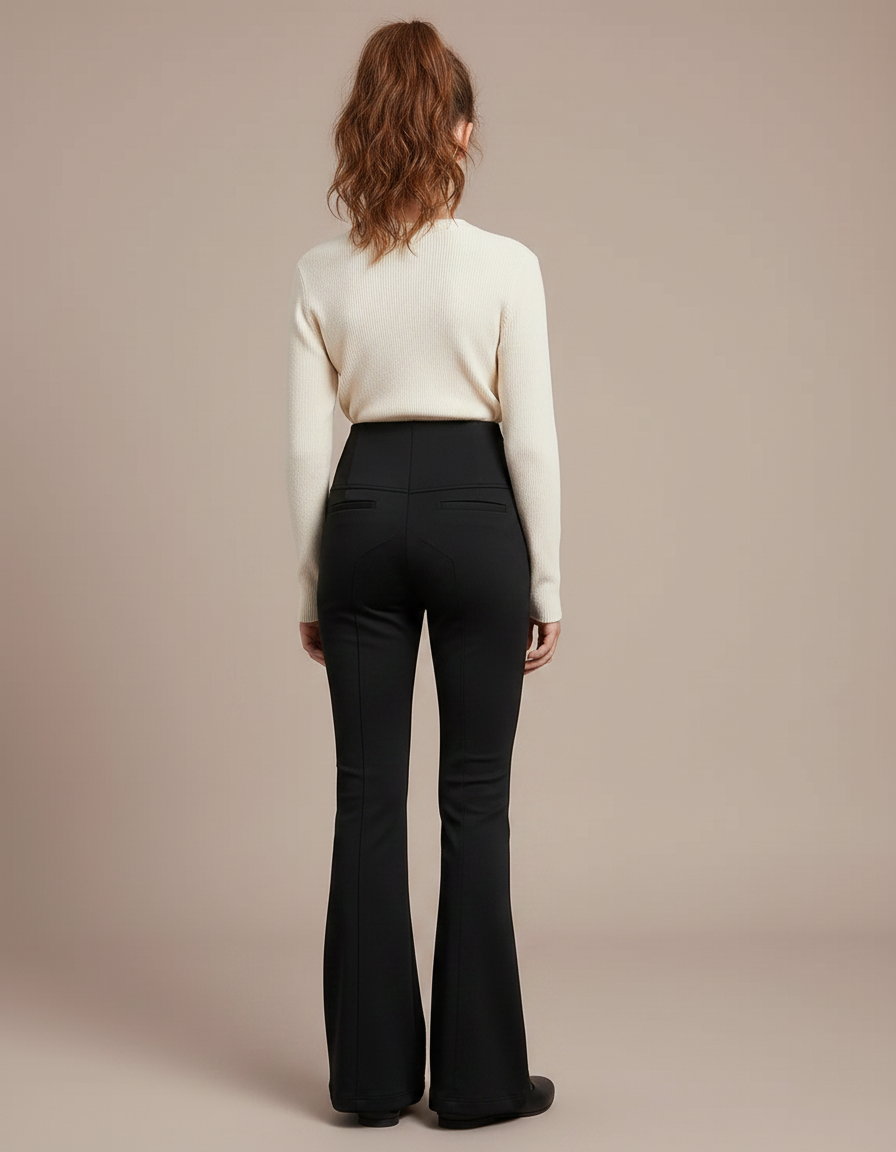 Pantalon Patte D'Éléphant Noir Évasé Taille Haute Boutons - Polyester - vue 2