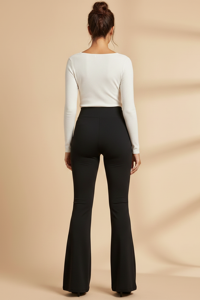 Pantalon Patte D'Éléphant Noir Taille Haute Stretch Élégant - Maille - vue 2