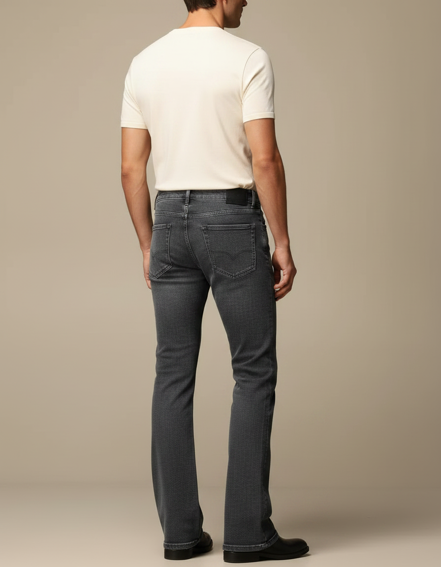Pantalon Patte D'Éléphant Gris Homme Denim Évasé Classique - Jean - vue 2