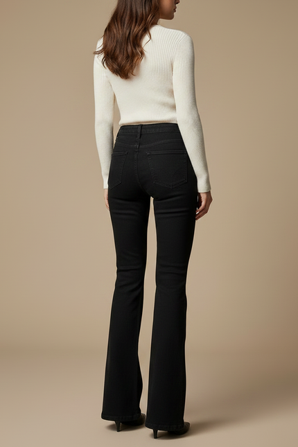 Pantalon Patte D'Éléphant Noir Denim Évasé Stretch Femme - Jean - vue 2