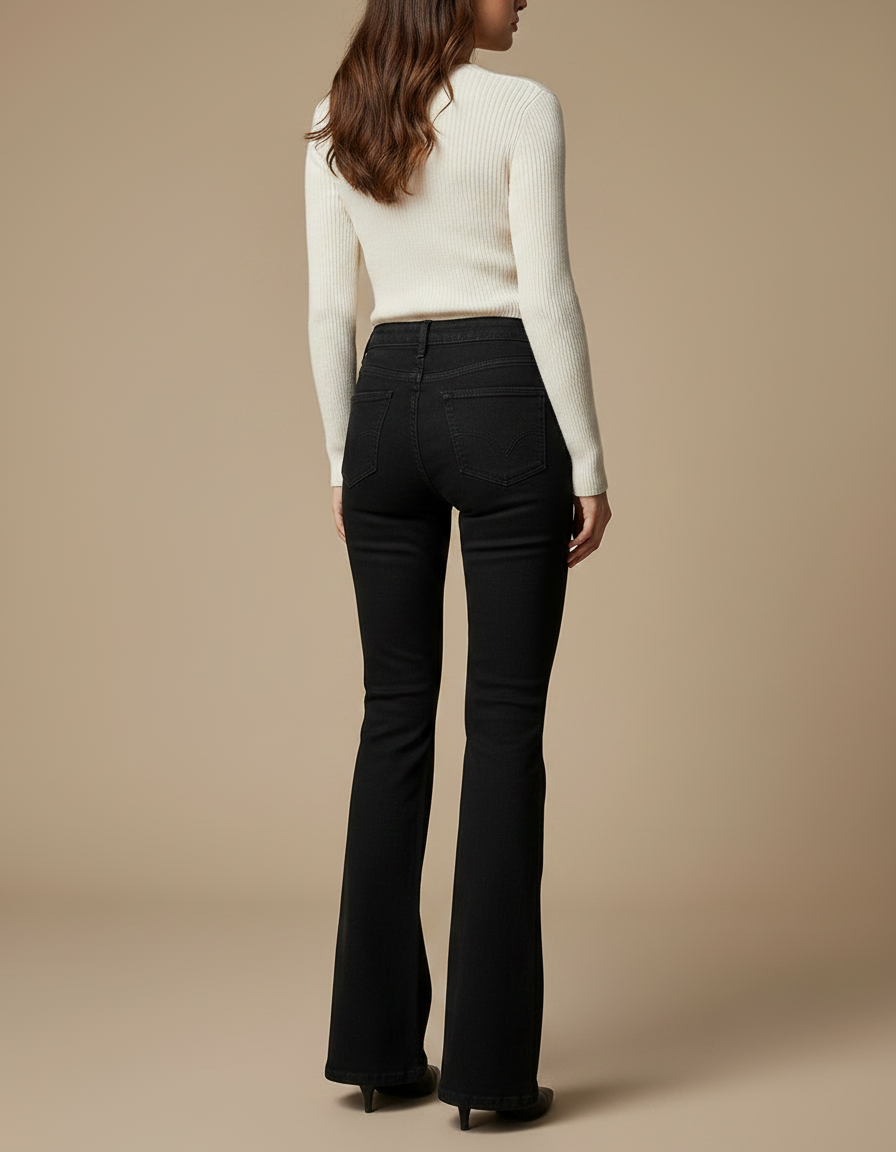 Pantalon Patte D'Éléphant Noir Denim Évasé Stretch Femme - Jean - vue 2