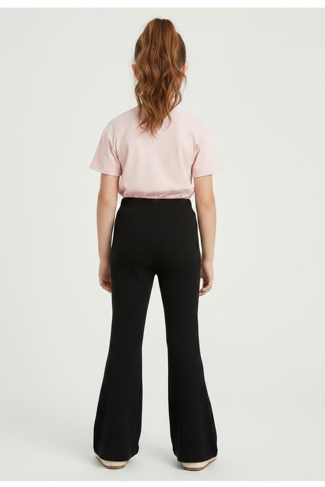 Pantalon Patte D'Éléphant Noir Côtelé Évasé Enfant Décontracté - Maille - vue 2