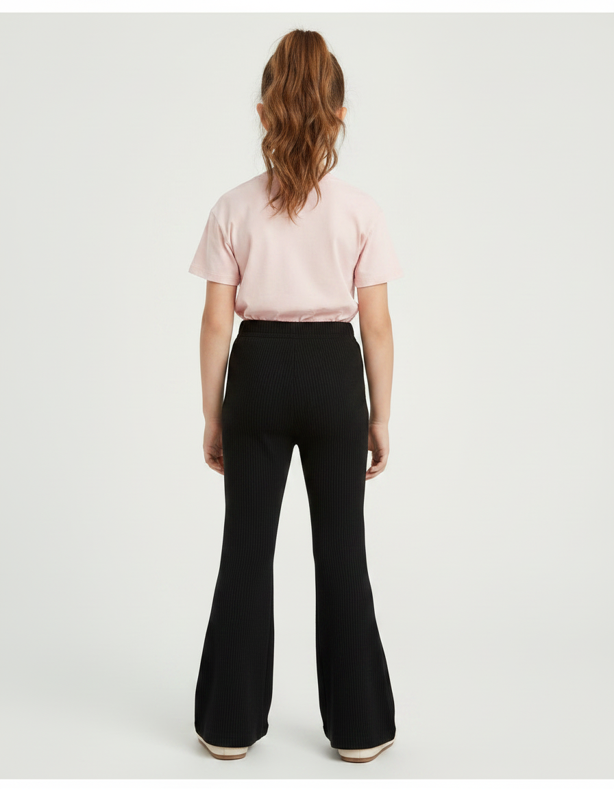 Pantalon Patte D'Éléphant Noir Côtelé Évasé Enfant Décontracté - Maille - vue 2