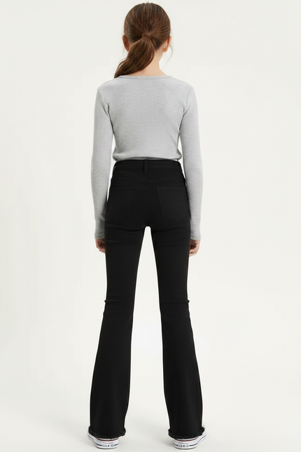 Pantalon Patte D'Éléphant Noir Taille Haute Effiloché Enfant - Jean - vue 2
