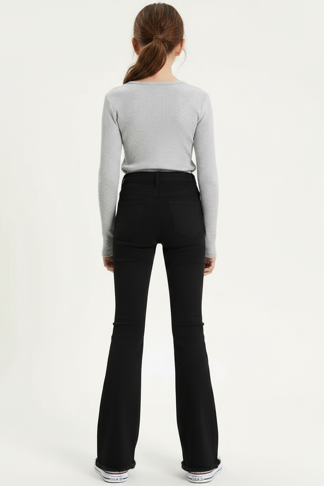Pantalon Patte D'Éléphant Noir Taille Haute Effiloché Enfant - Jean - vue 2