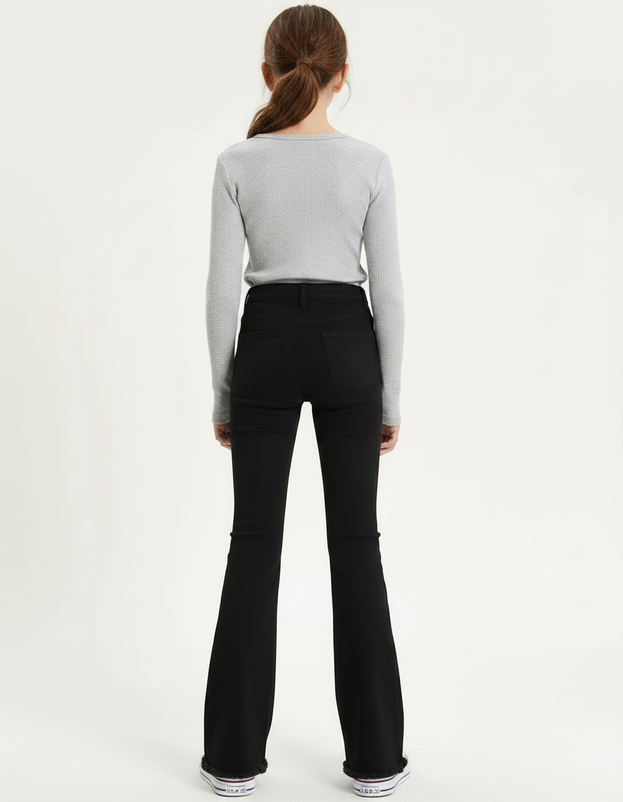 Pantalon Patte D'Éléphant Noir Taille Haute Effiloché Enfant - Jean - vue 2