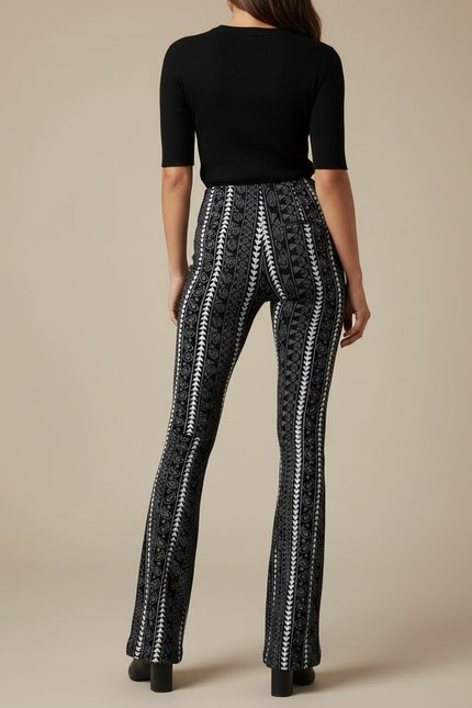 Pantalon Patte D'Éléphant Noir Imprimé Ethnique Fluide Évasé - Maille - vue 2