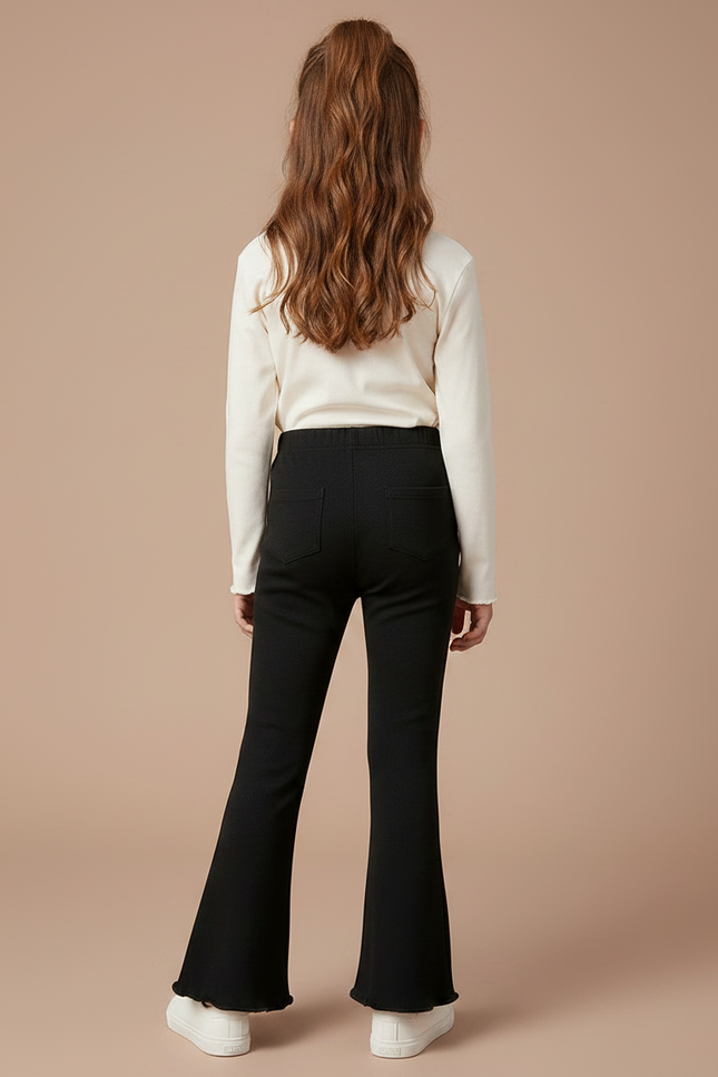 Pantalon Patte D'Éléphant Noir Côtelé Confortable Décontracté Fille - Cordé - vue 2