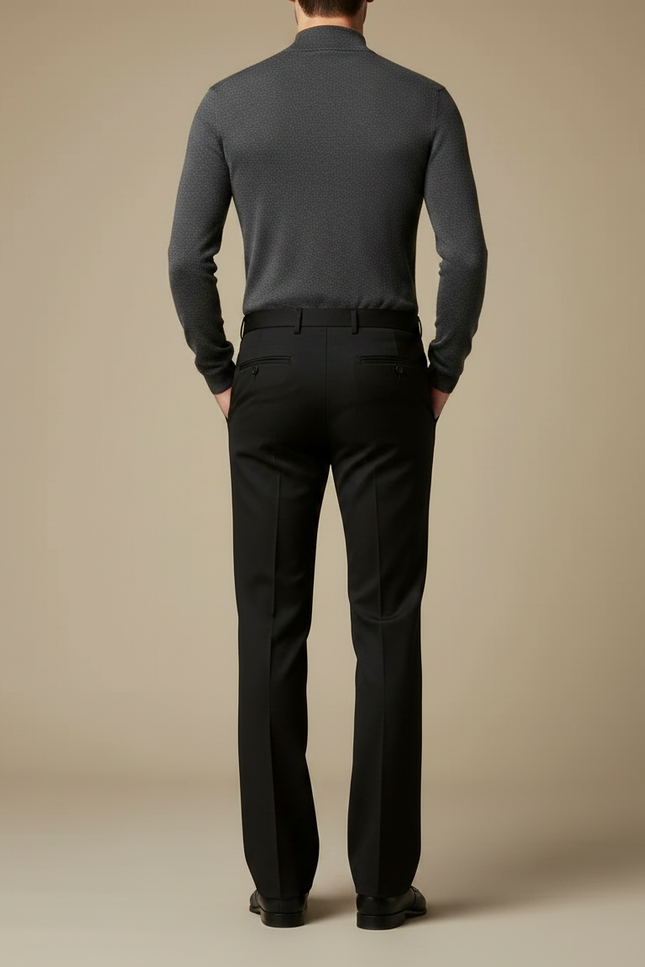 Pantalon Patte D'Éléphant Noir Classique Élégant Homme Ajusté - Gabardine - vue 2