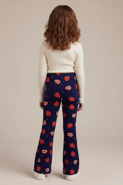 Pantalon Patte D'Éléphant Velours Fraises Bleu Marine Enfant - vue 2
