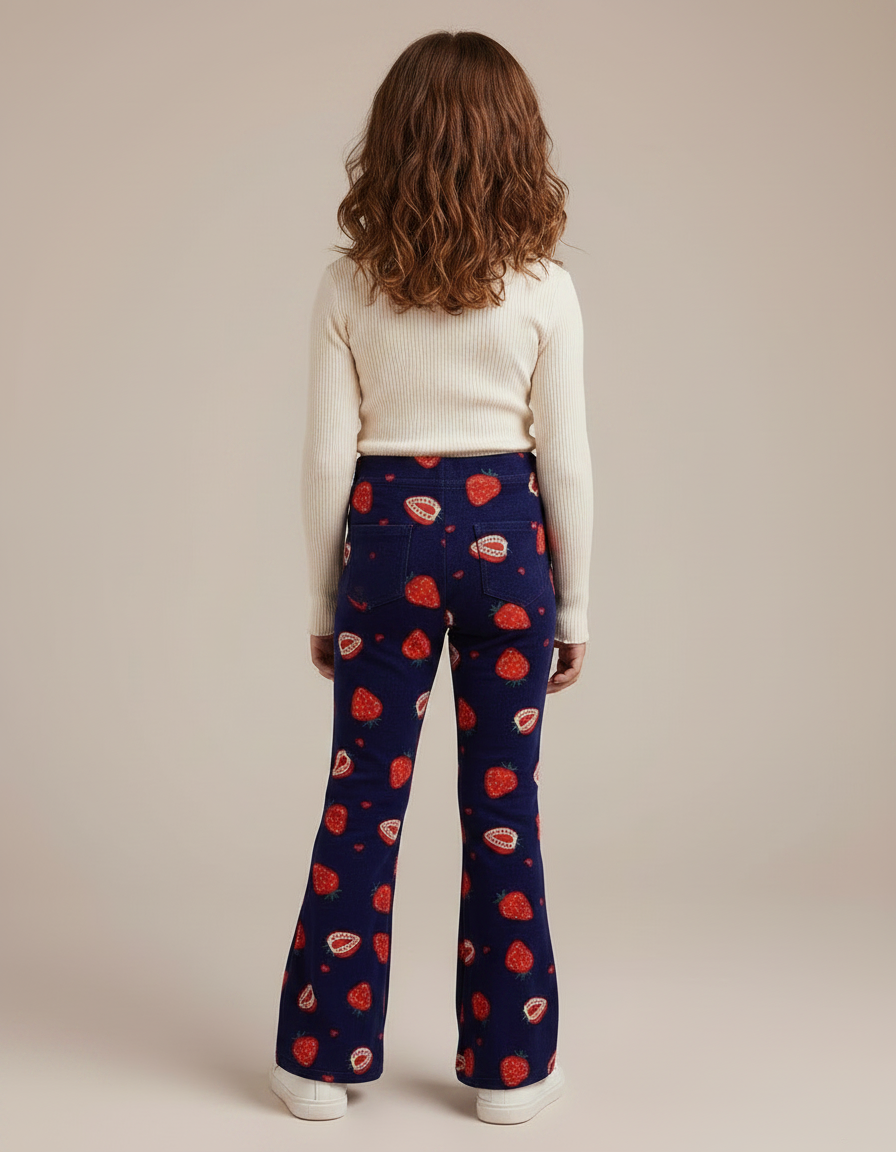 Pantalon Patte D'Éléphant Velours Fraises Bleu Marine Enfant - vue 2