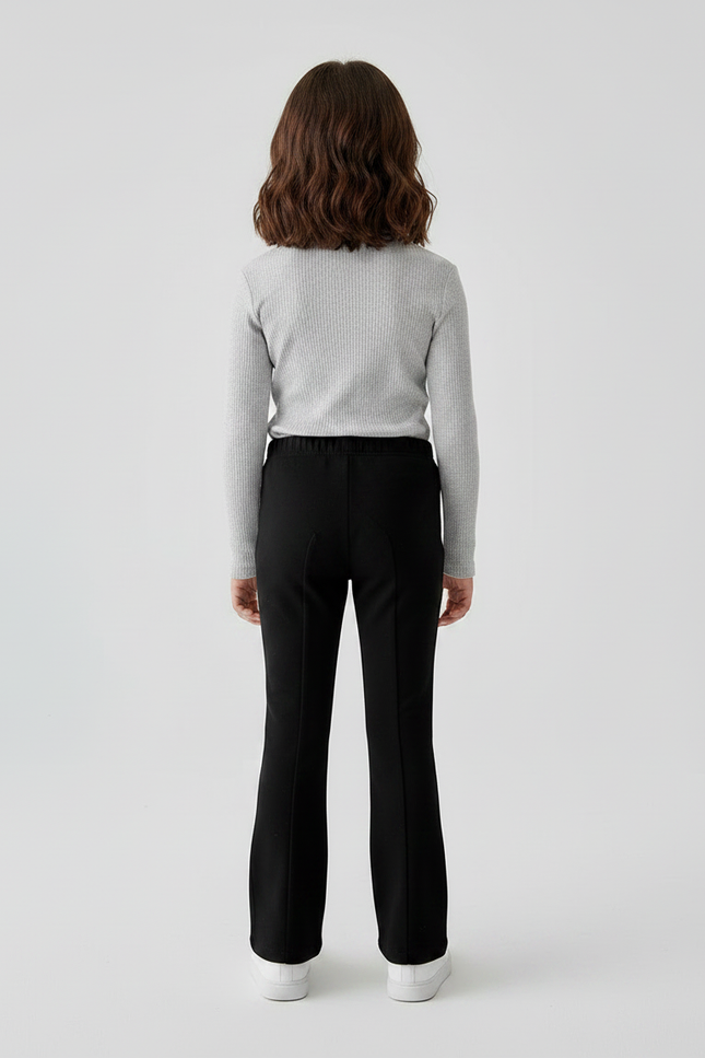 Pantalon Patte D'Éléphant Noir Uni Évasé Confortable Fille - Molleton - vue 2